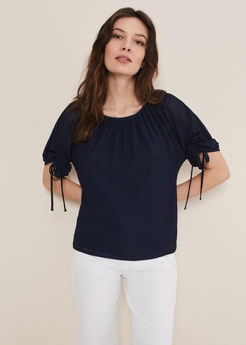 Phase Eight Meda Textured T Shirts Navy Australia | UE6197024